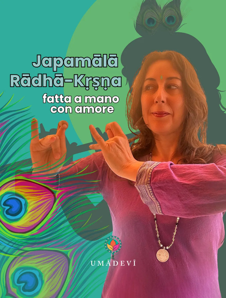 Japamala artigianale con pendente in argento di Radha e Krishna