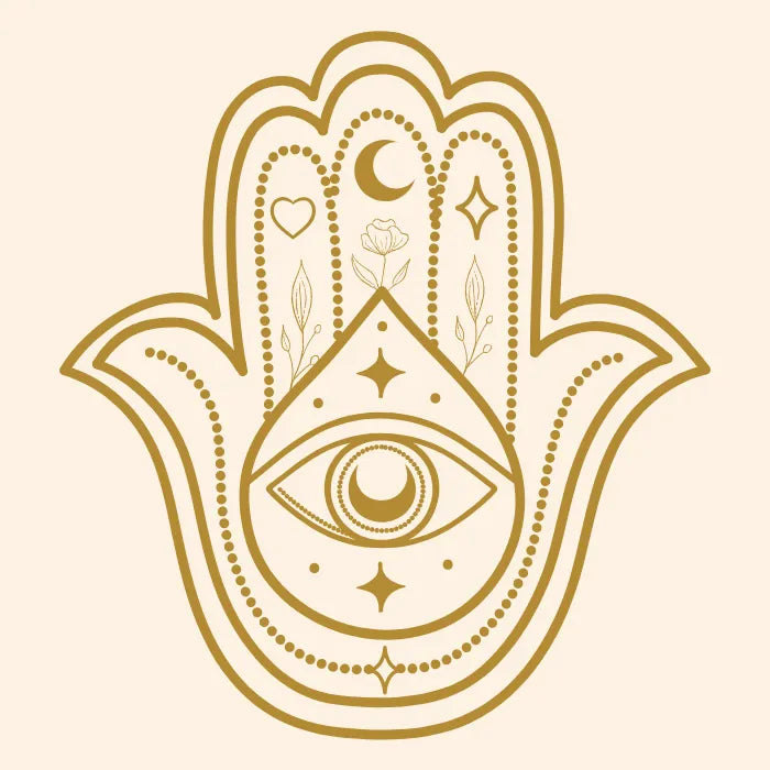Simbolo dell’Hamsa, mano sacra di protezione e fortuna.