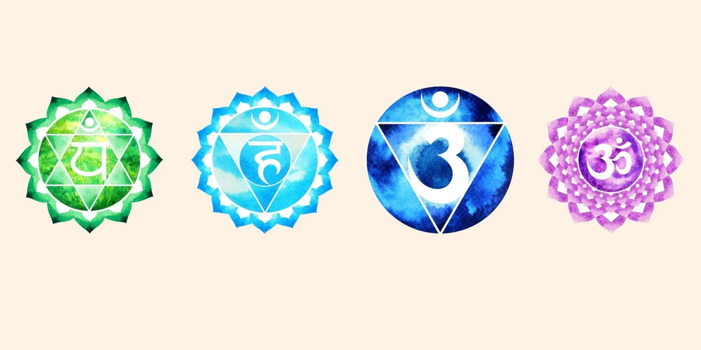 Cerchi con simboli dei chakra che rappresentano il significato profondo del mantra e la sua azione sulla mente e sulla consapevolezza.