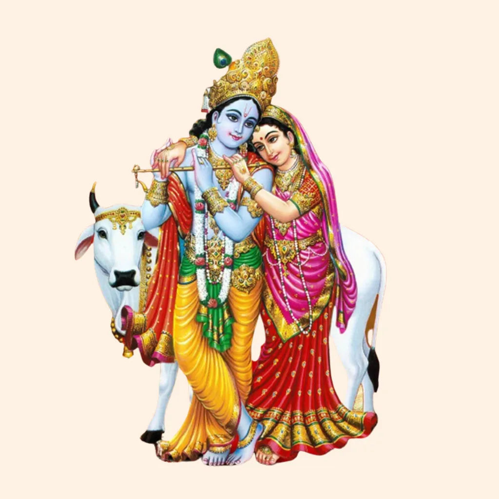 Rappresentazione di Rādhā e Kṛṣṇa, simbolo dell’amore divino e dell’unione spirituale.