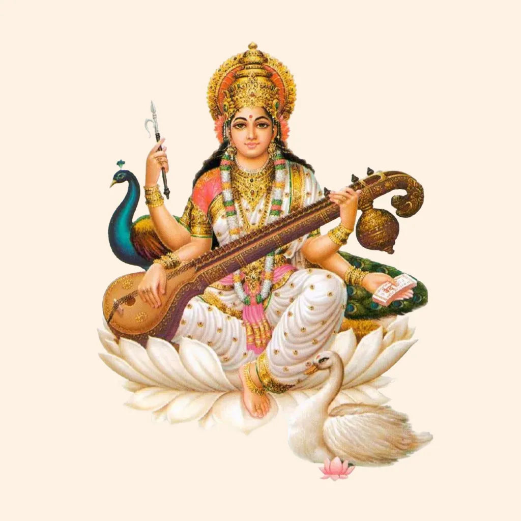 Illustrazione di Sarasvatī, dea della conoscenza, dell’arte e della musica sacra.